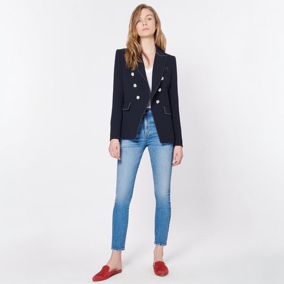 Veronica Beard Miller Navy Blue Jacket Contrast White Stitch Blazer Size 6 - Picture 16 of 16